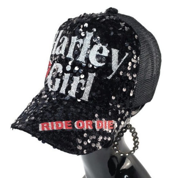 Harley Girl Ride or Die Sequin Cap with Shiny Glitter. - Picture 2 of 5